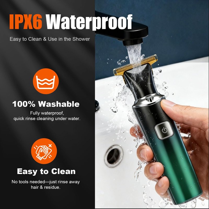 Back Shaver for Men,LED Display 5 in 1 Electric Body Groomer with Adjustable Long Handle - Rechargeable, IPX6 Waterproof Trimmer for Full Body Grooming（Green）