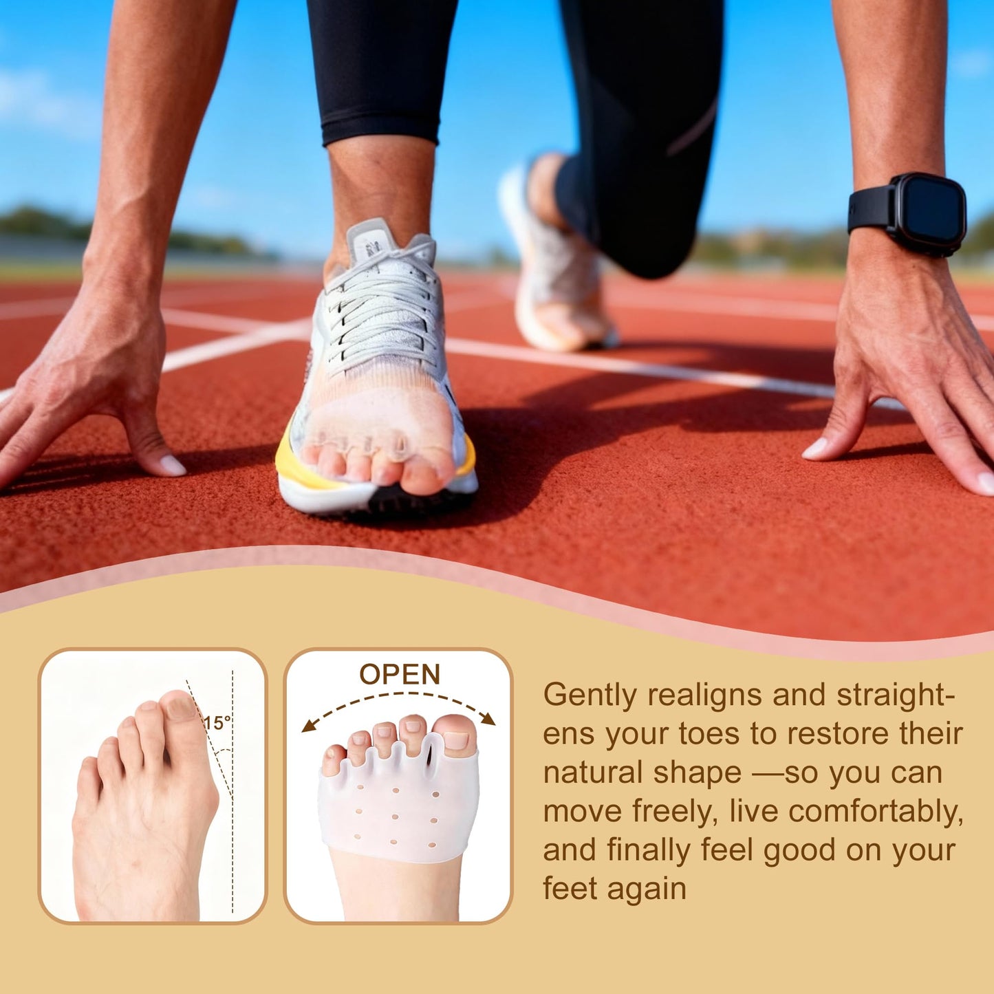 VOCOSTE 2Pair Silicone Toe Separators for Women & Men, Bunion Corrector Toe Sleeves, Breathable and Soft, Improve Foot Support for Daily Wear, Transparent