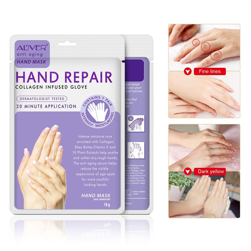 Moisturizing Gloves - 4 Pack Hand Spa Mask with Collagen & Vitamins | Repair Dry, Cracked Skin for Men & Women