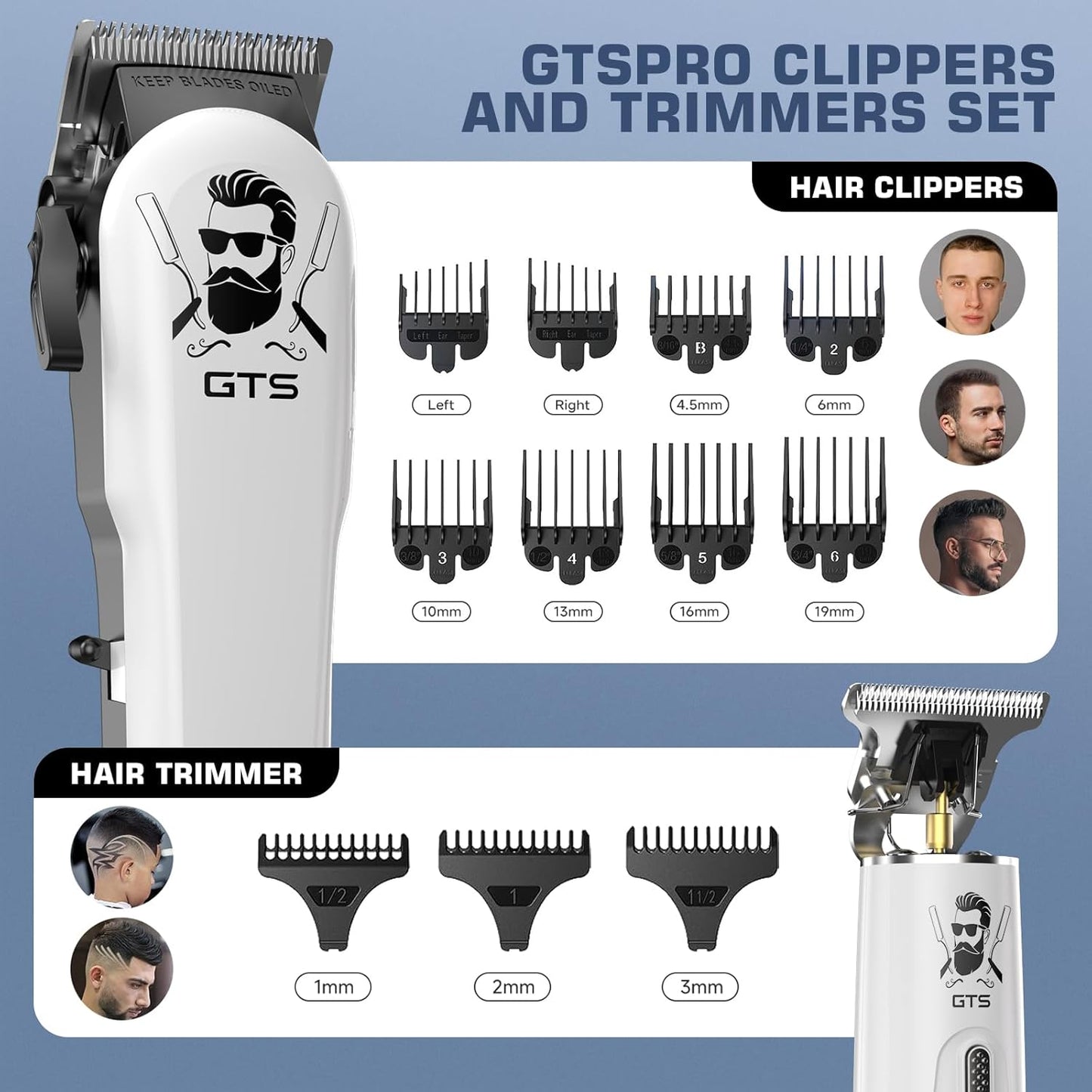 GTSPro Hair Clippers for Men - Electric Trimmer Set with Box | Professional Barber Clippers in White