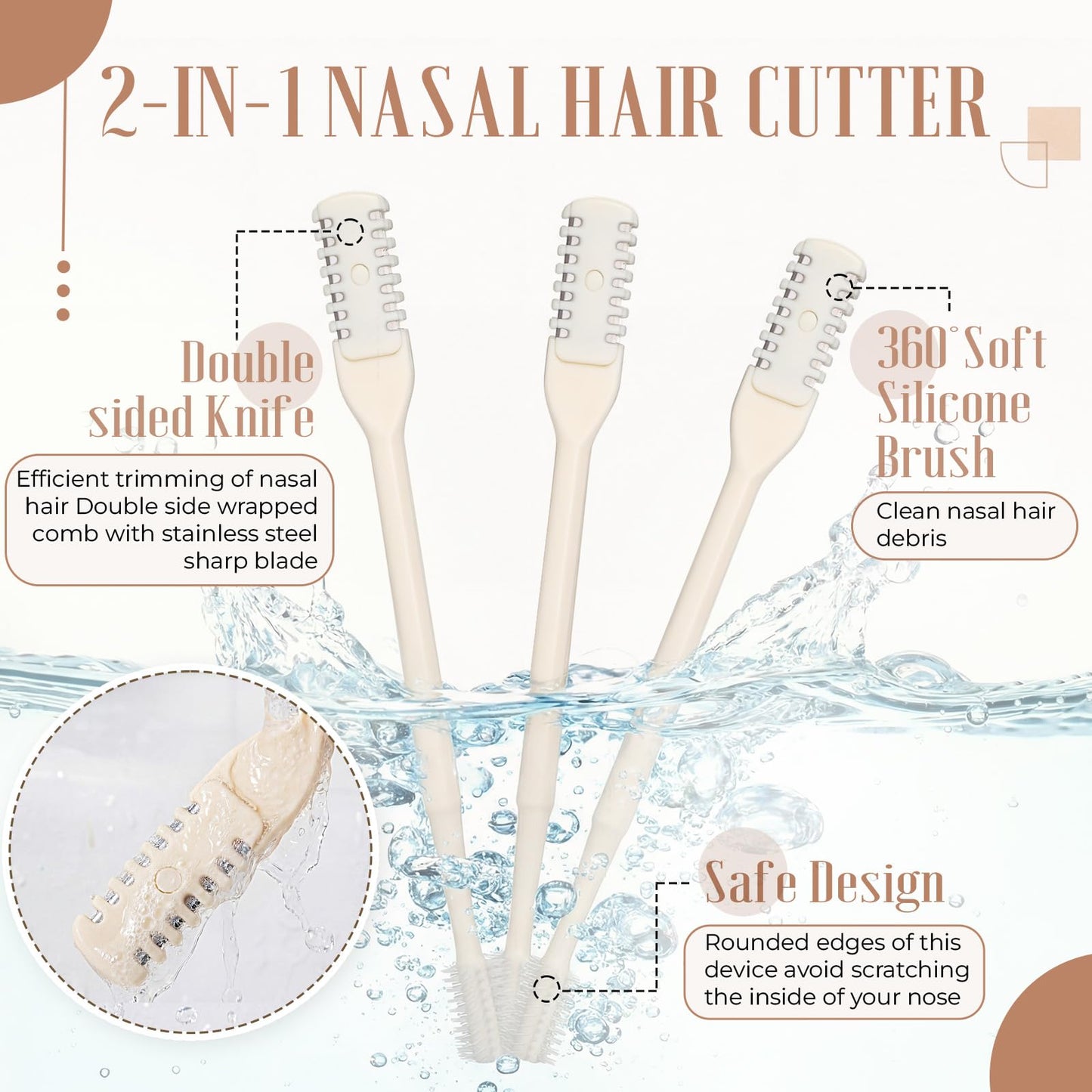 Lanties 15 Pcs 2-in-1 Nasal Hair Cutter Travel Double Sided Nose Hair Trimmer for Women Men Portable 360 Rotating Manual Nose Nasal Knife Soft Cleaning Brush with 5 Box Travel Package Yellow