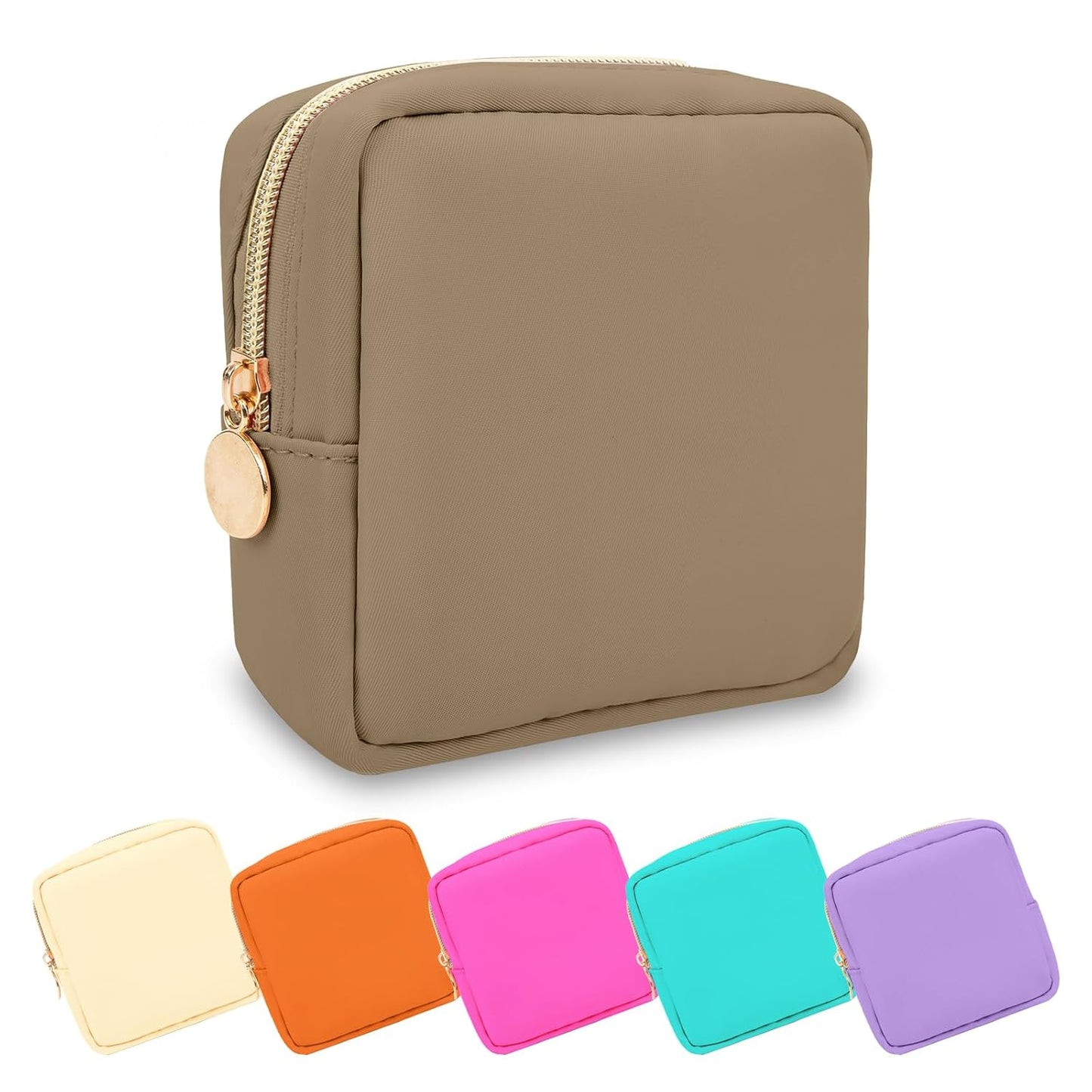 Waterproof Mini Floral Makeup Bag - Nylon Travel Pouch for Women | Cute Zipper Toiletry Organizer (Mini White-Flowers)
