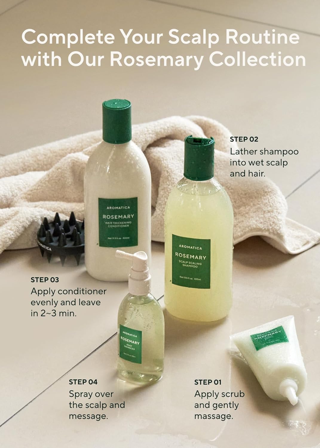 AROMATICA Root Enhancer Rosemary Water Spray for Hair Growth - Nourishing Formula with Caffeine & Biotin | Silicone-Free, Paraben-Free, Sulfate-Free