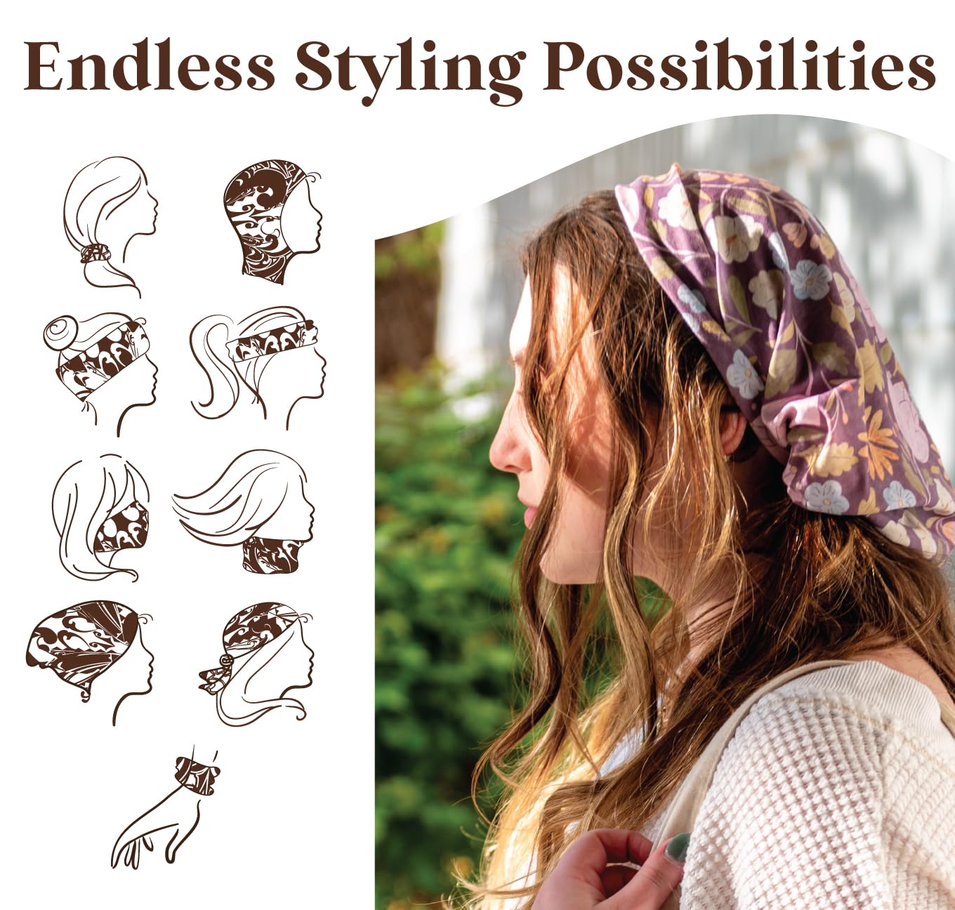 Karma Sparrow Headband for Women - Wide Fabric Hair Scarf | Black & White Stretchy Design