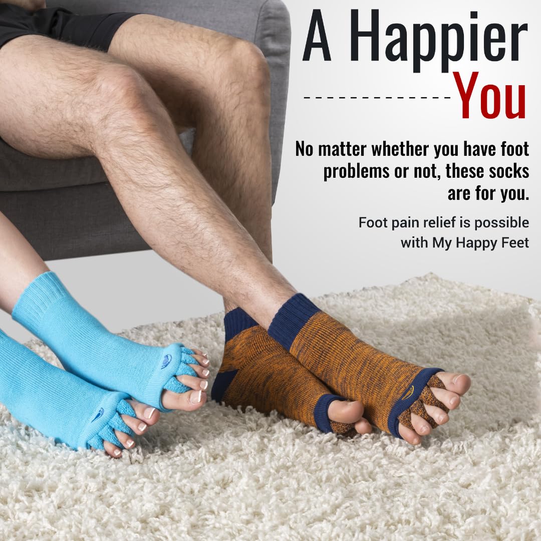 My Happy Feet Foot Alignment Socks with Toe Separators for Men or Women | Multicolor