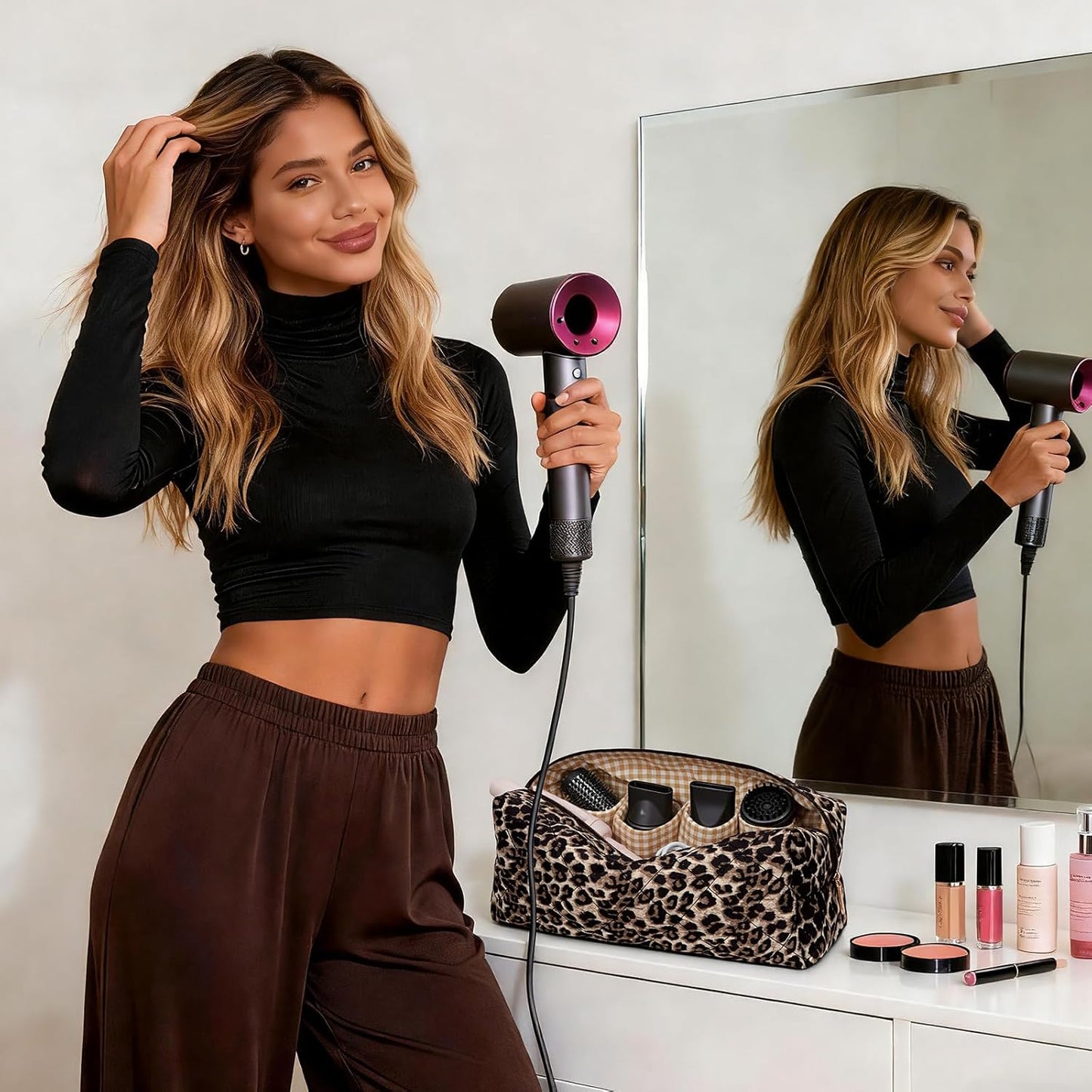 Hair Tools Travel Bag - Compatible with Dyson Airwrap | Cute Floral Organizer for Shark Flexstyle