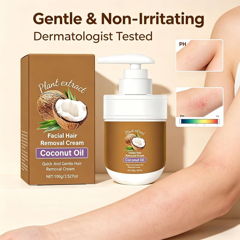 EZNFSW Coconut Oil Facial Hair Removal Cream, Plant Extract Organics Painless Formula for Sensitive Skin – 3.5 oz
