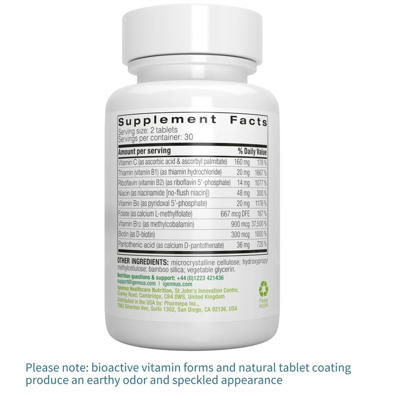 Igennus Super B-Complex Methylated B Vitamins - Sustained Release, Clean Label & High Absorption, with 5-MTHF Folate & Methyl B12, Energy, Mood & Cognitive Performance, Lab Verified, 60 Small Tablets