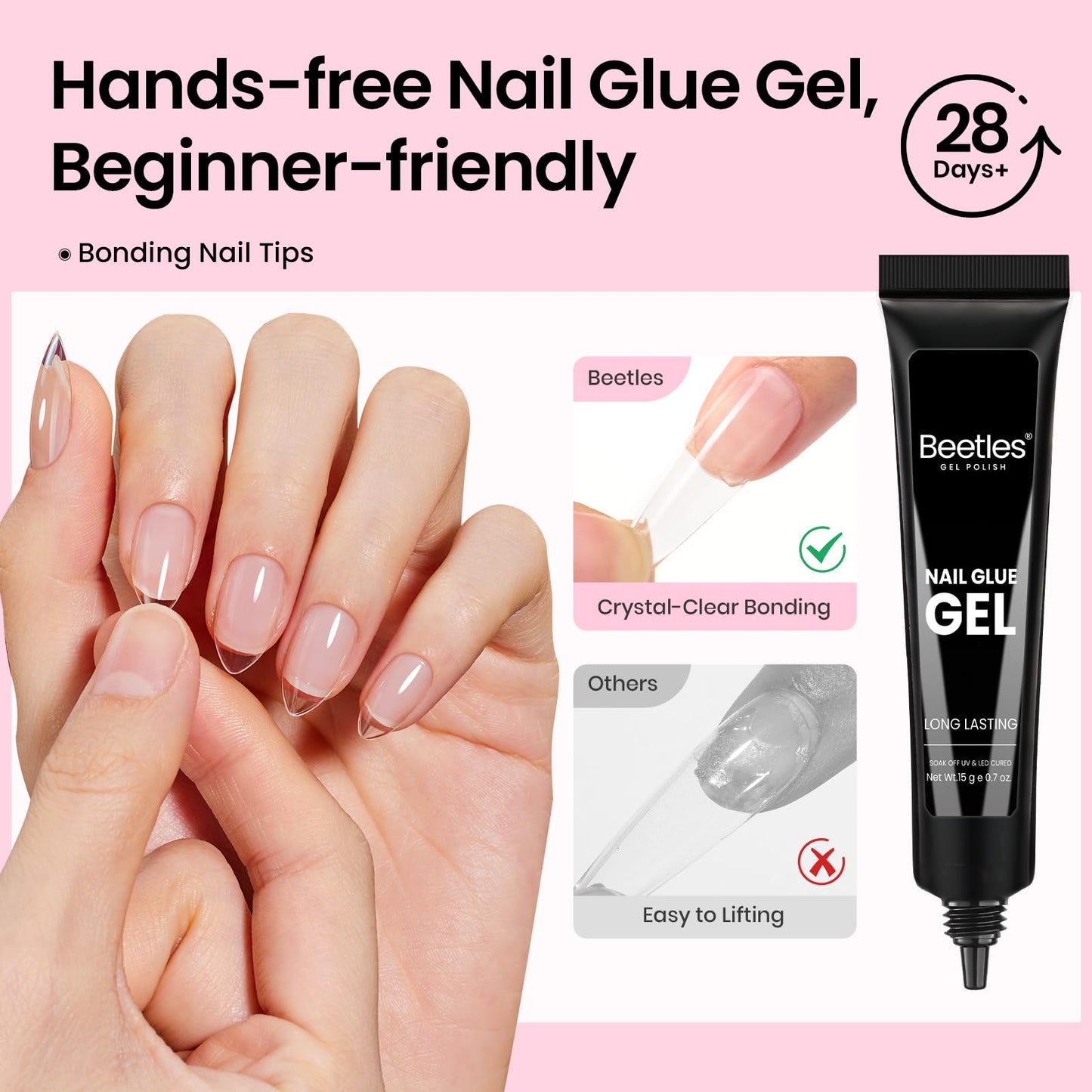 Beetles Gel Nail Kit Curve-EX, Almond Medium, 320pcs 16 Sizes Nail Tips, with 15g Nail Glue Hands-Free, 7.5ml Base Gel & Top Coat, Mini Lamp, for Acrylic Press On Nail, Extension DIY Set at Home