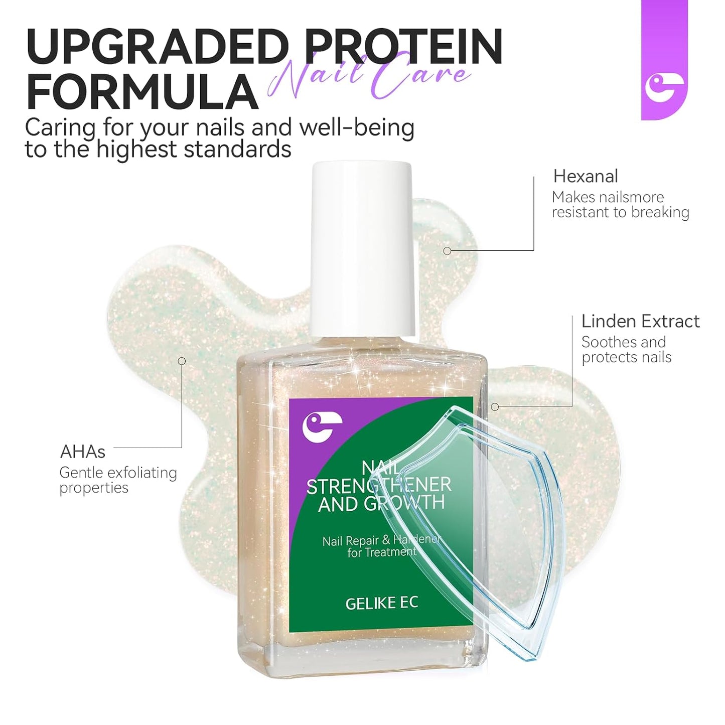 Nail Polish Strengthener & Growth Treatment - Extra Strong Gelike Natural Hardener for Damaged Nails | Long-Lasting Repair