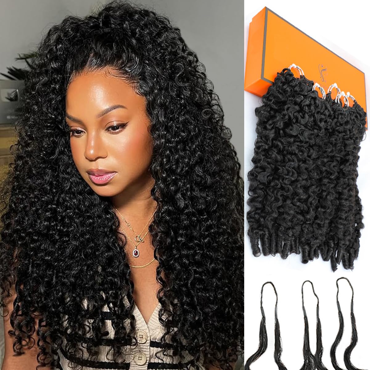 Human Crochet Hair for Black Women - 20 Inch Burmese Curly Pre-Looped | Natural Black, Reusable Bundles
