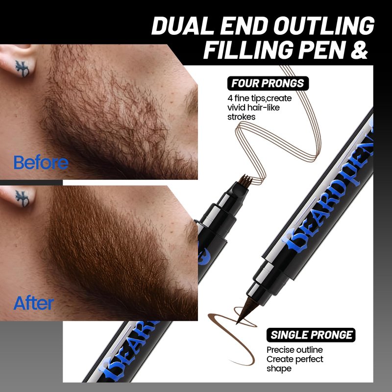 Noerrors Beard Filler Pencil Kit Dual End 4 Tips Beard Pen and Brush Set Hairline Moustache Eyebrows Filling Shaping Styling Makeup Tools Waterproof Longlasting For Men #Brown