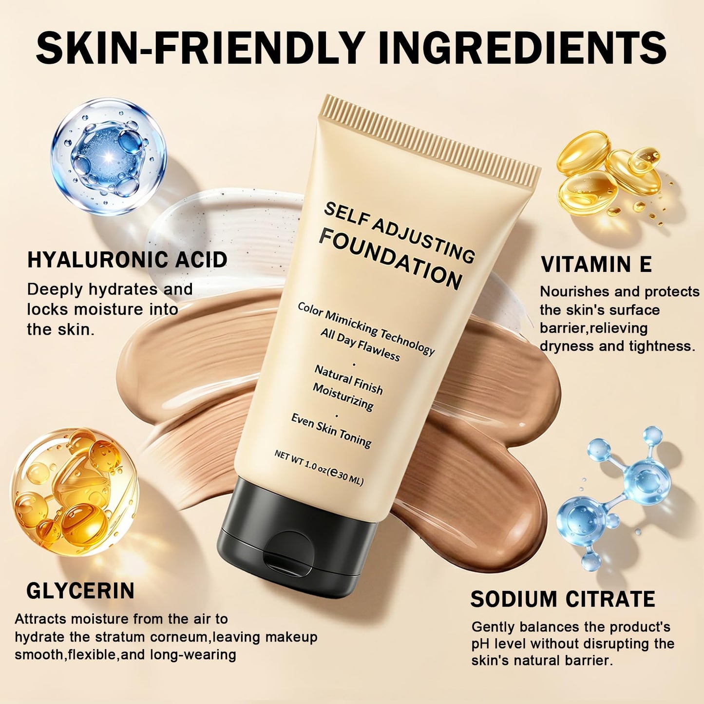 UAOE Color Changing Foundation for Mature Skin,Color Self-Adjusting Foundation,Hydrating Foundation Makeup with Skincare-Infused,Lightweight Coverage Base De Maquillaje,1.01 FL.OZ - 03 Dark