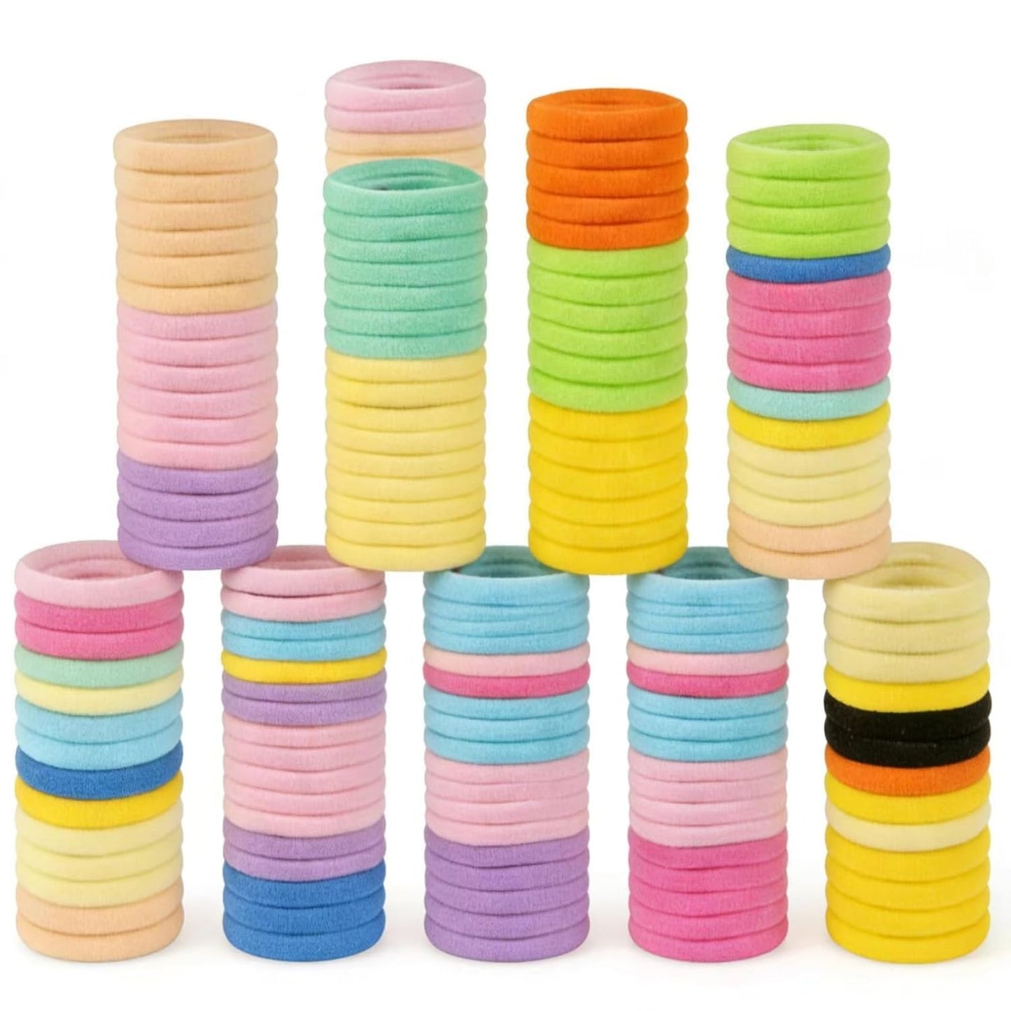 No Damage Hair Ties - 120 PCS Soft Seamless Cotton & Nylon Ponytail Holders | Hair Bands for Thick Hair (Black)