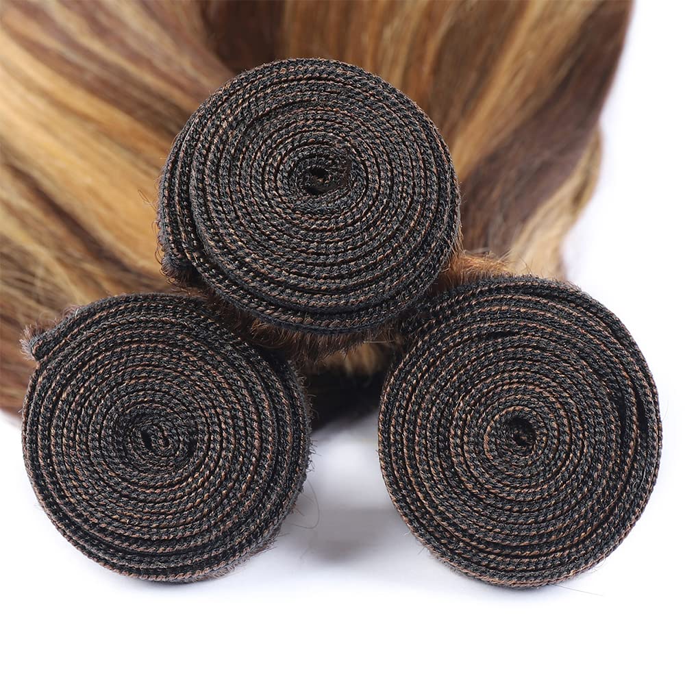 22 24 26 Inch P4/27 Highlight Blonde Bundles Human Hair Straight 3 Bundles Brazilian Remy Hair 50 Grams/Bundle 10A Grade Unprocessed Virgin Hairs Blonde Straight Bundle Weaves Extensions