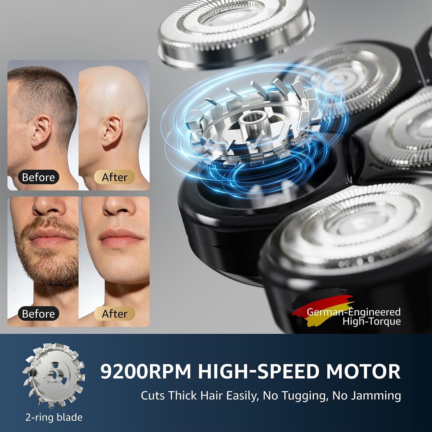 VITALY 7D Floating Head Shaver for Bald Men - 9200RPM Waterproof Rechargeable Grooming Kit | Travel Lock & LED Display