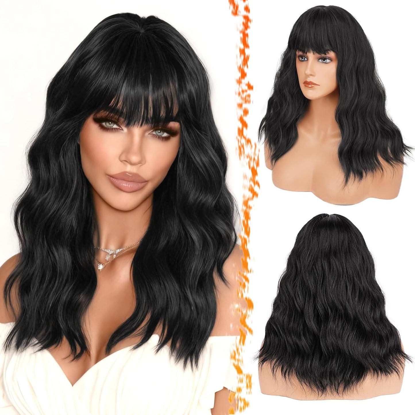 Long Wavy Blonde Curtain Bangs Wig - 26" Synthetic Ombre Wig with Dark Roots | Soft Natural Look