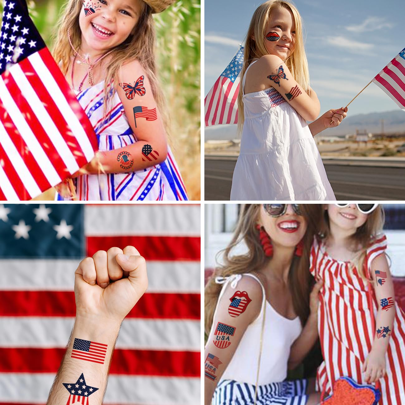 4th of July Temporary Tattoos - 148 American Flag Designs for Kids & Adults | Independence Day Party Favors