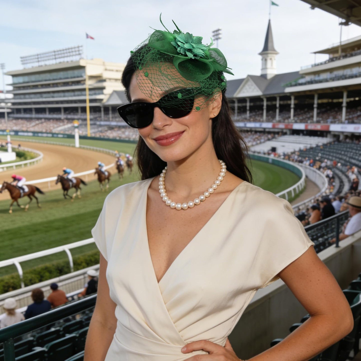 Semato Fascinators Hats for Women Mesh Feathers Elegant Green Tea Party Kentucky Hat Derby Headband with Hair Clip