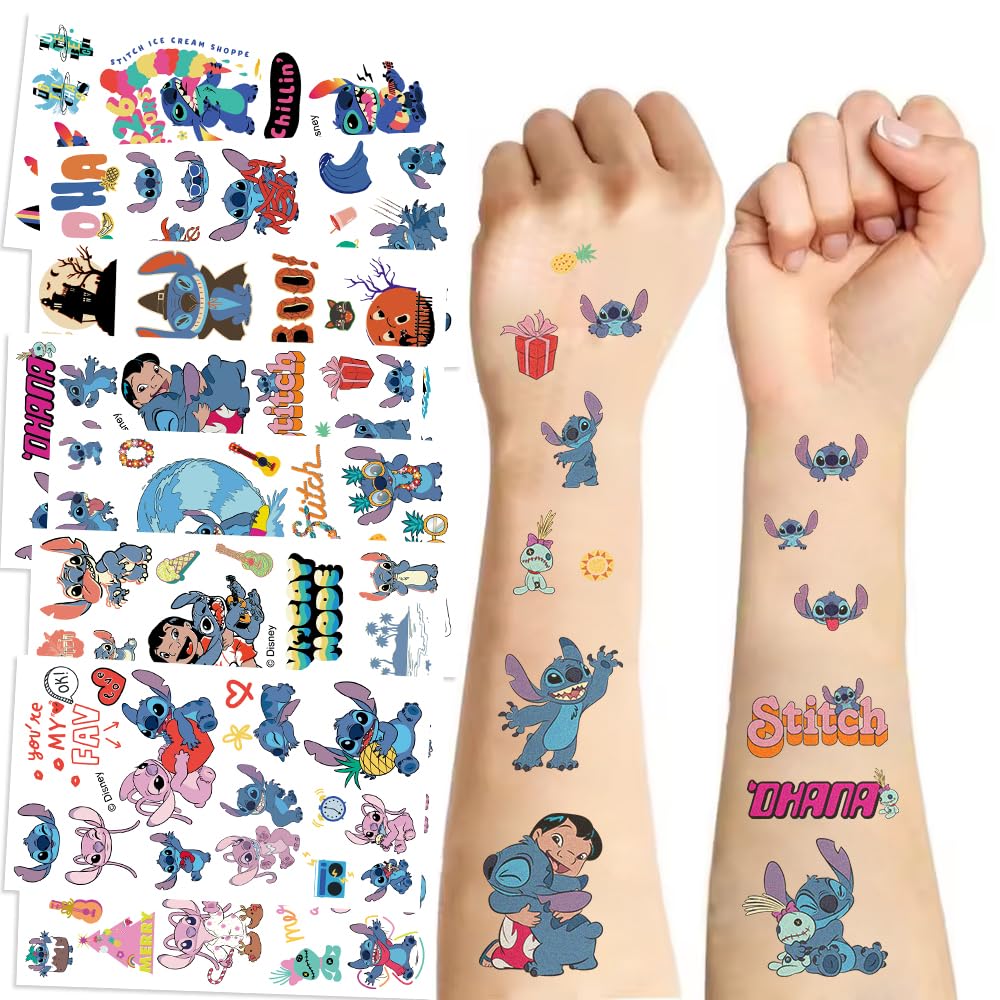 Stitch Temporary Tattoos - 10 Sheets of Fun Cartoon Designs | Perfect for Teen Birthday Parties & Home Activities
