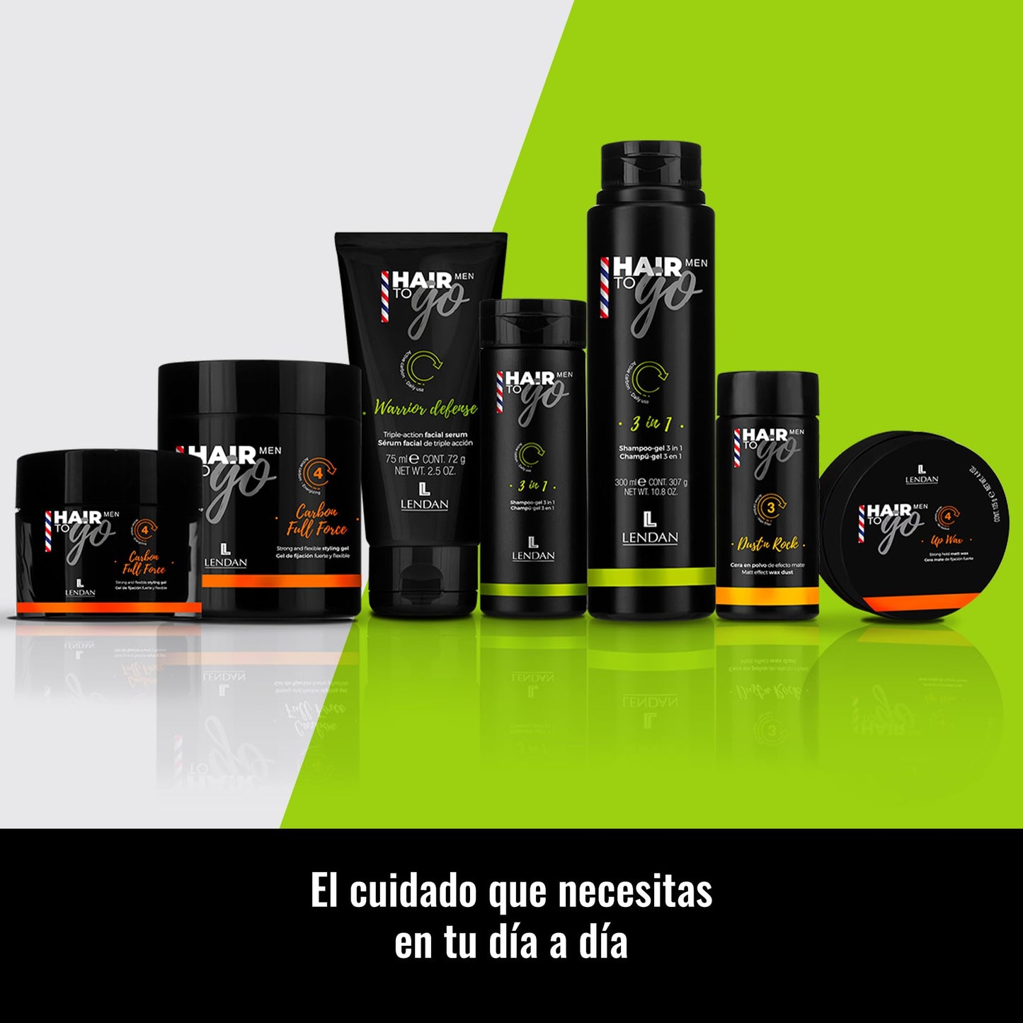 Lendan - 3-in-1 Shampoo-Gel - Hair To Go Men - 300 ml - Shower Gel, Shampoo, and Shaving Gel - Deep Cleansing - with Activated Charcoal and Ginseng - Removes Impurities - Hydrates Skin