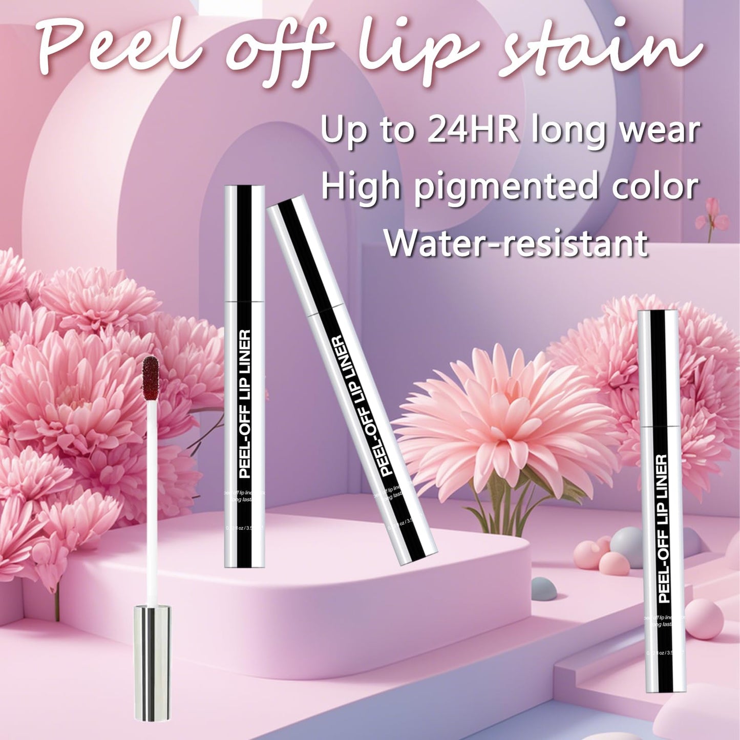 Suaxova 4PCS Peel Off Lip Liner Stain with Tweezer, Long Lasting Waterproof Lip Tint Stains Makeup Set with Matte Finish for Women