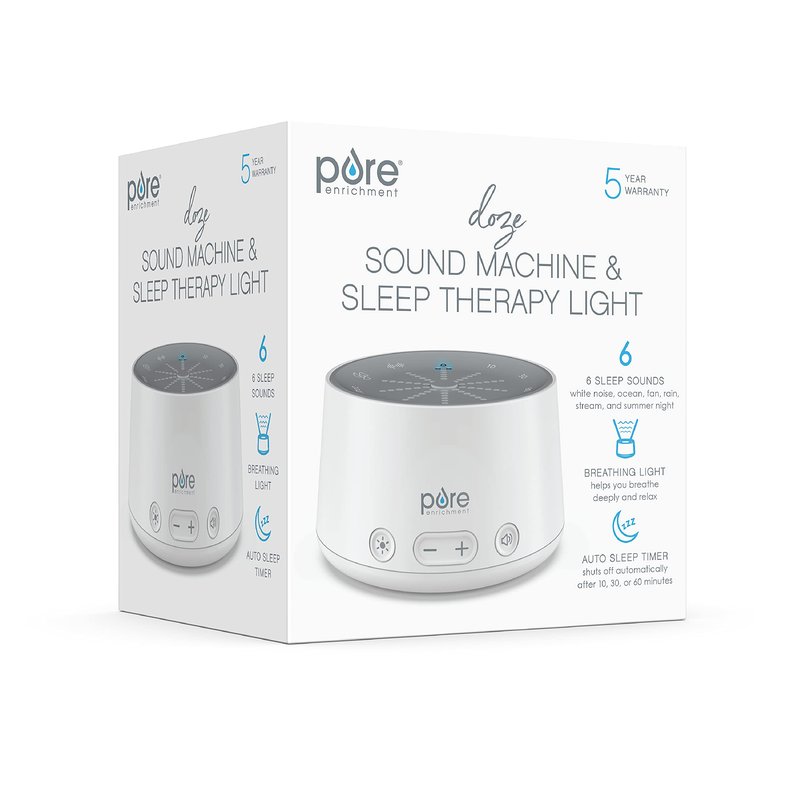Pure Enrichment Doze Sound Machine and Sleep Light - 6 Soothing Sounds, Relaxing Pulse Light, Auto Sleep Timer, and Built-in USB Charger - All-Natural Sleep and Stress Reliever