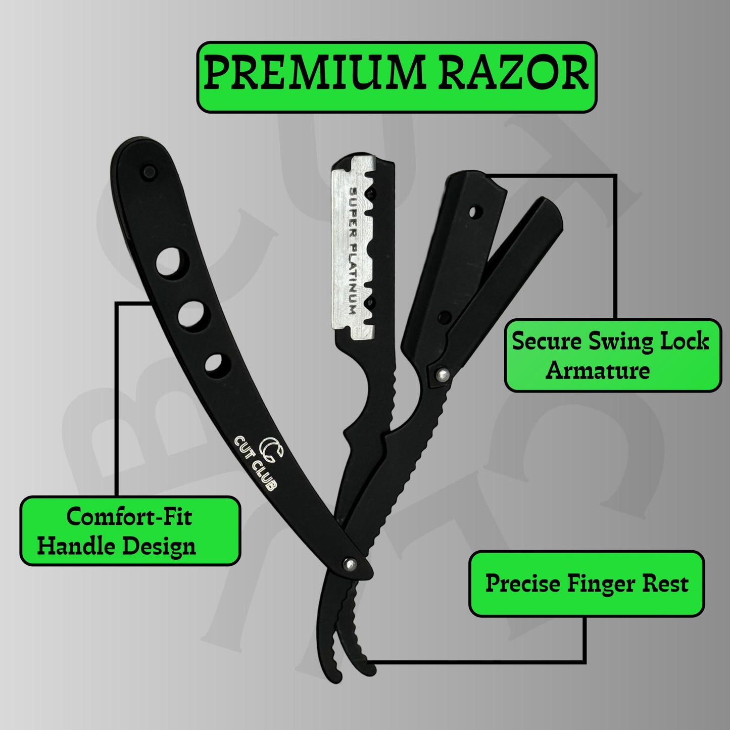 Cut Club® Professional Straight Razor for Men – Stainless Steel Barber Straight Edge Razor Kit with 10 Double Edge Blades, Navajas Para Barbero for Men’s Shaving, Giftable Box & Leather Pouch (Black)