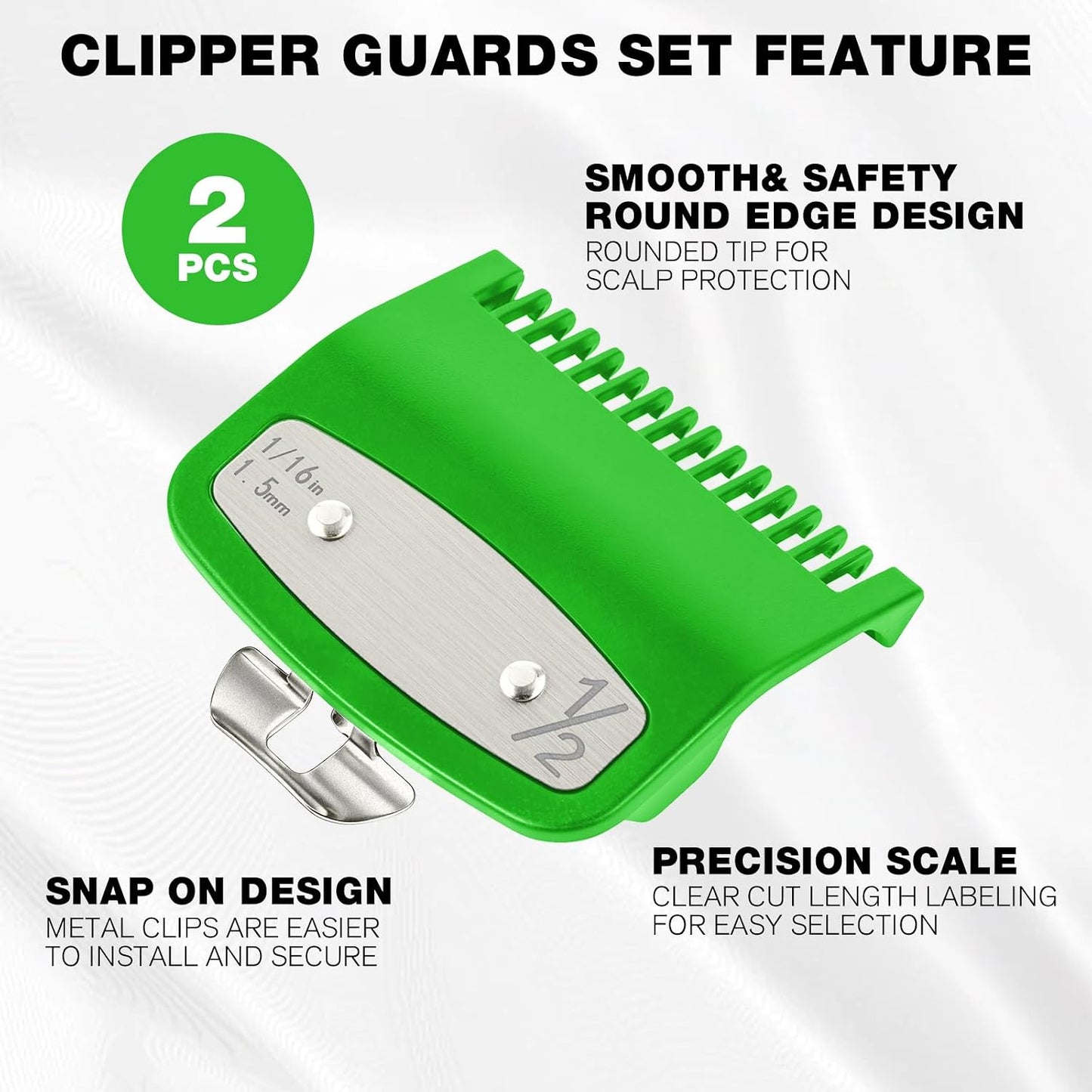 Clipper Guards Set - 2 Pack Compatible with Wahl Hair Clippers | 1/16" 1.5mm Metal Guide Combs for Barbers & Stylists - Green