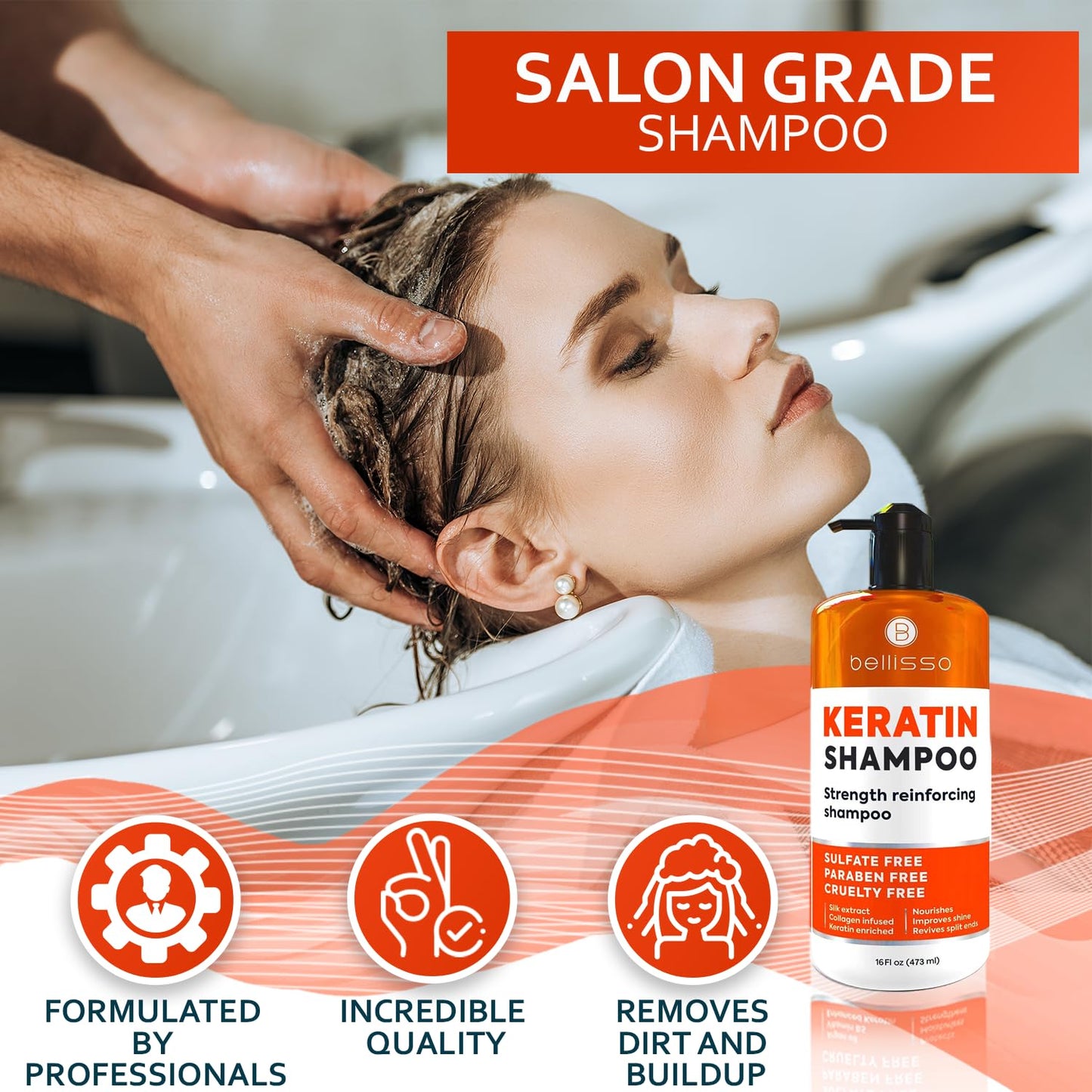 Keratin Enriched Shampoo - Anti-Frizz Treatment for Dry & Color-Treated Hair | Sulfate & Paraben Free, Professional Salon Formula