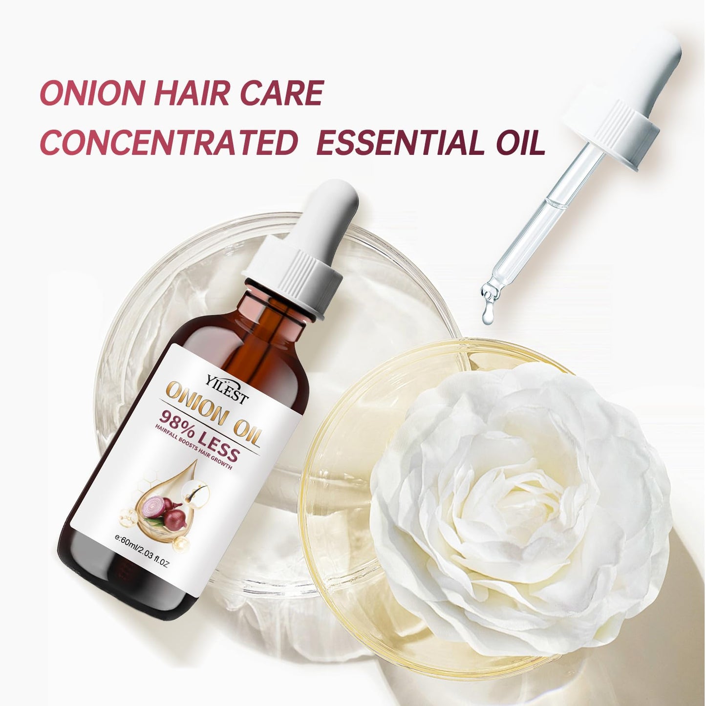 Onion & Rosemary Hair Growth Serum with Biotin & Arginine - Hydrating Scalp Treatment for Thicker Hair, 60ml