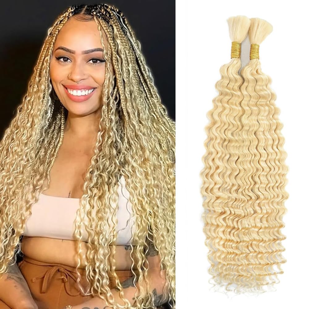 Light Brown Braiding Hair 2 Bundles 100g 18 Inch #30 Color Wave Bulk Human Hair Braiding Wet and Wavy Human Braiding Hair for Boho Braids Curly Human Hair Extensions