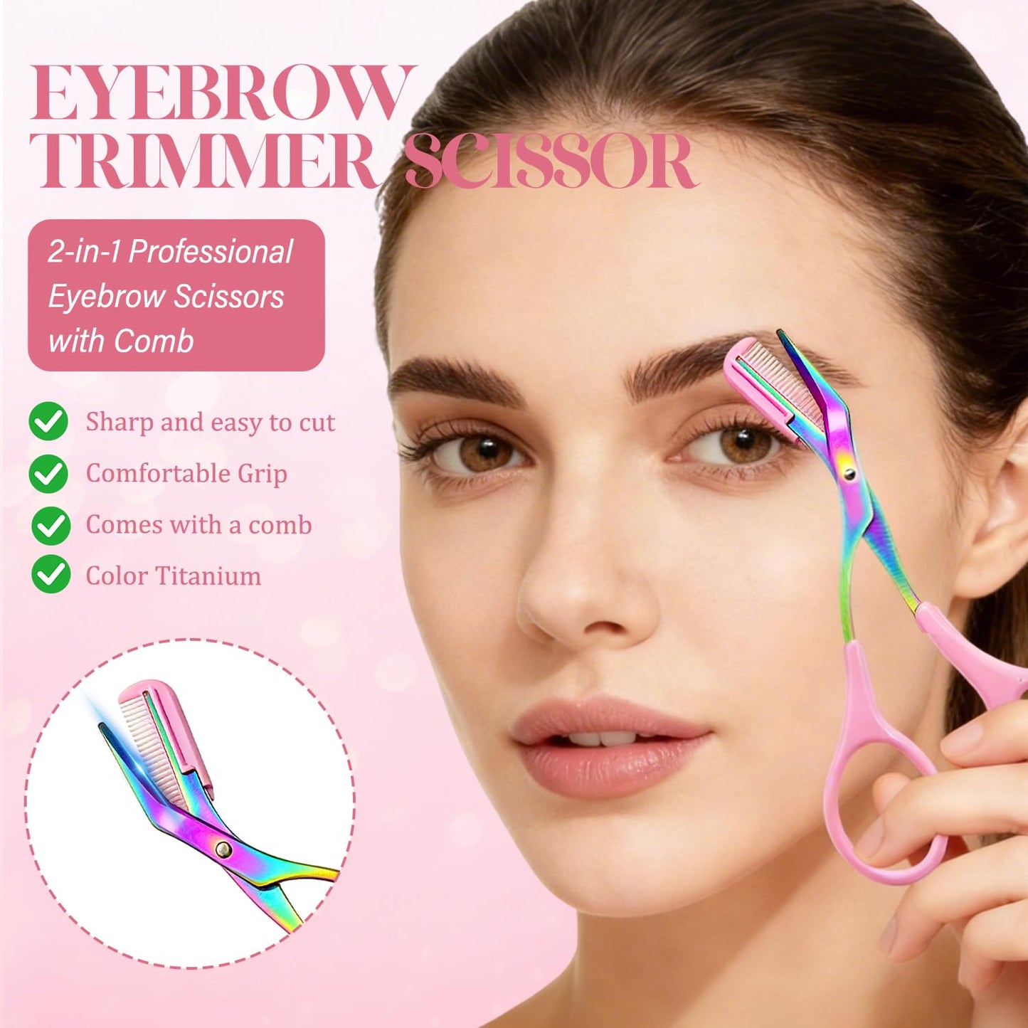 Eyebrow Trimmer Scissor, Stainless Steel Precision Cutter Hair Removal Makeup, 2-in-1 Professional Eyebrow Scissors with Comb,Tool for Women and Men (blue)