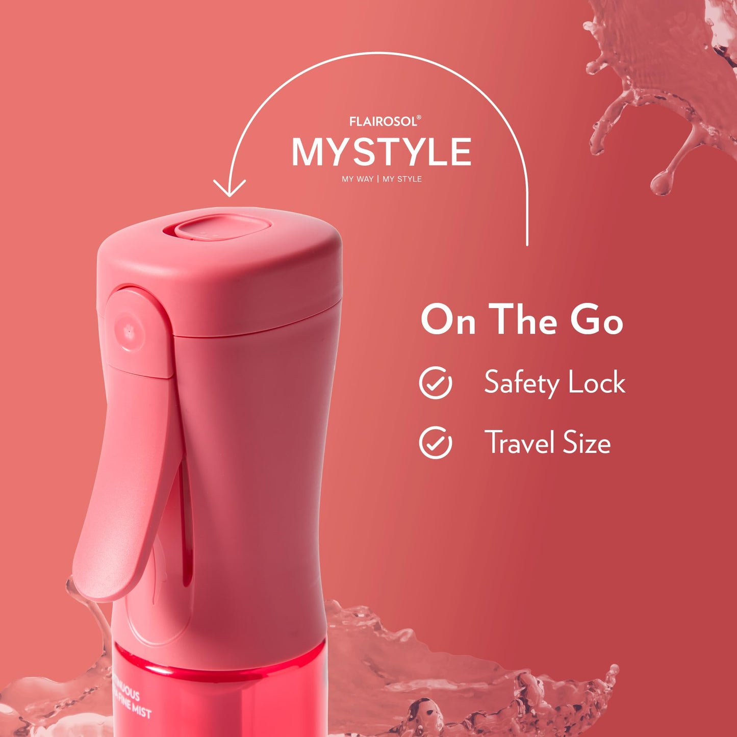 FLAIROSOL MyStyle Travel Continuous Spray Bottle, 3.04oz/90ml, Pink