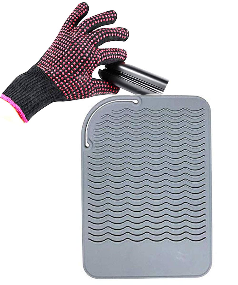 Heat Resistant Glove - Silicone Bump Mat for Curling Iron & Hair Tools | 9 x 6.5 Inch Food Grade Mat, Grey