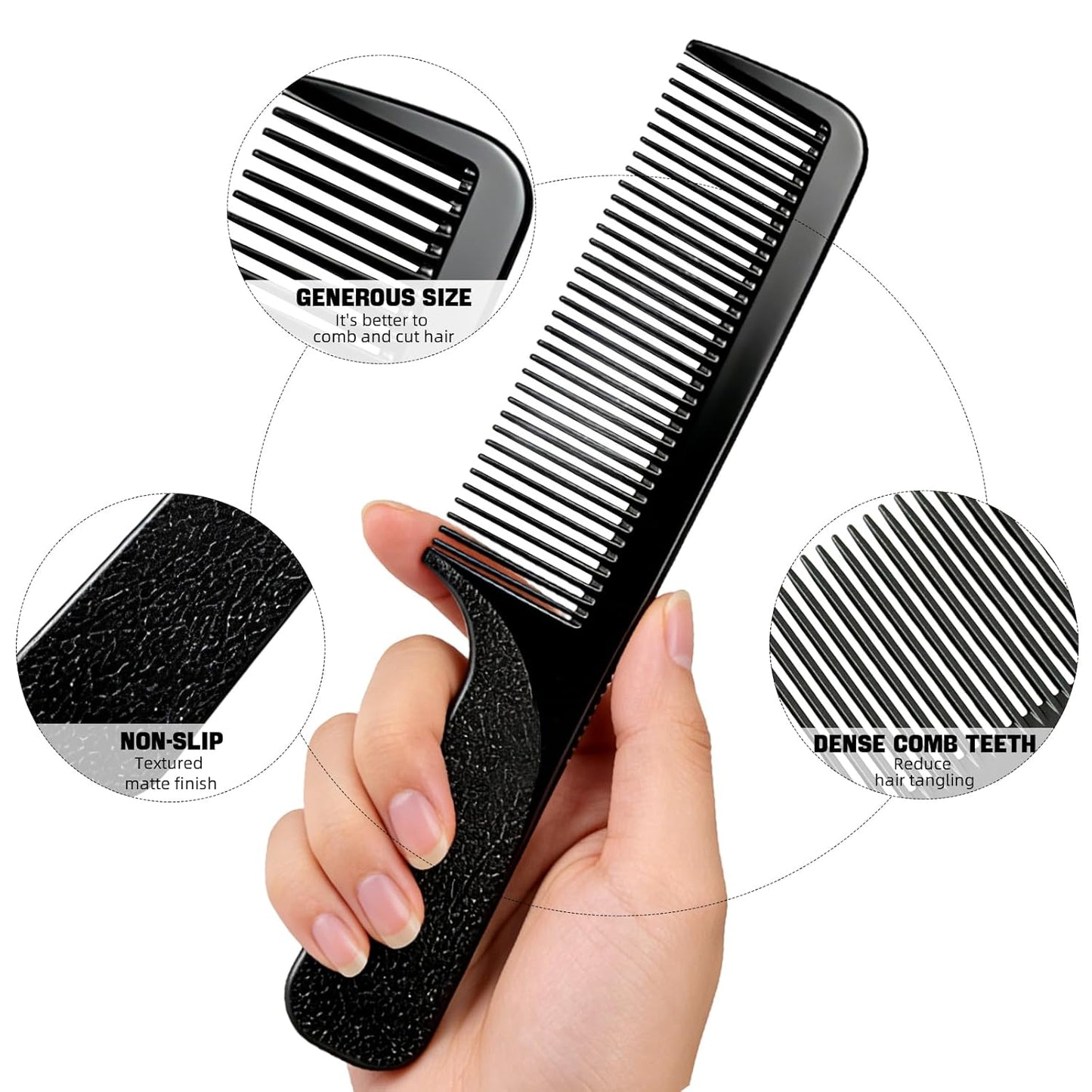 Professional Barber Combs Set - 6 PCS Hair Cutting Combs for Men | 8.2-Inch Clipper Comb, Ideal for Salon & Home Use, Perfect Gift (Black)