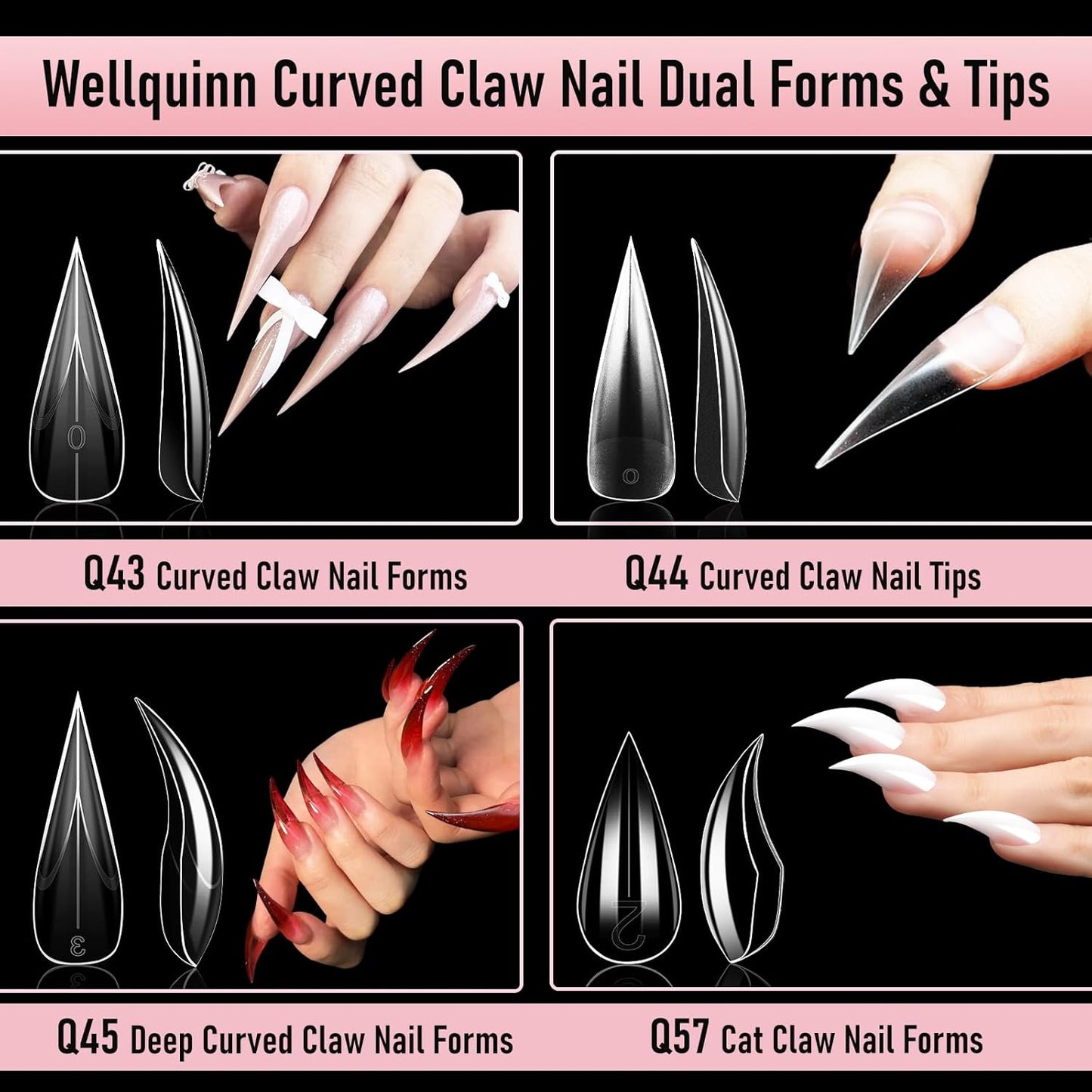 Long Curved Stiletto Nail Tips - 300 Pcs XXL Dragon Claw Full Cover Acrylic Nails | 15 Sizes for Nail Art Design