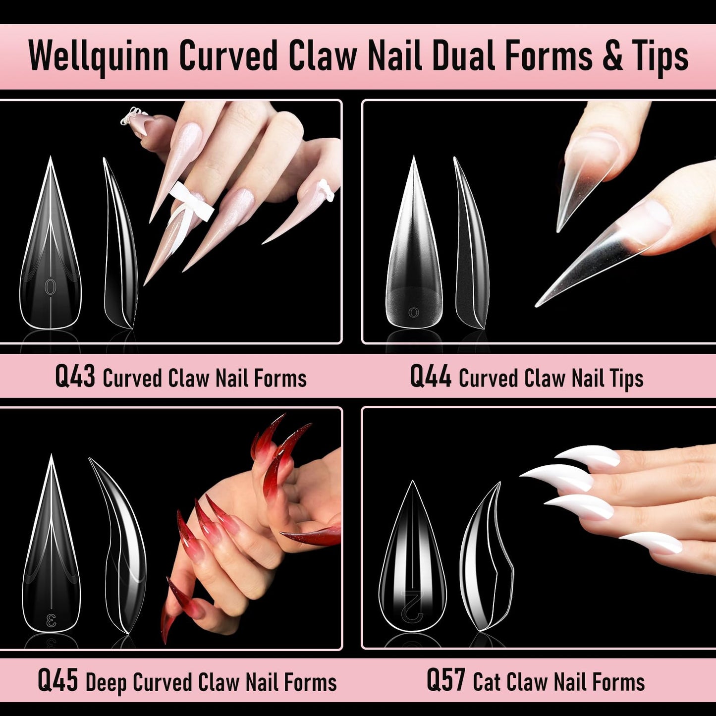 Wellquinn 300 Pcs Long Curved Stiletto Nail Tips Full Cover Eagle Claw Press on Nails, XXL Dragon Claw Sculptural Fake Acrylic Nails Cat Claw False Nail Tips for Nail Art Design 15 Sizes Q44
