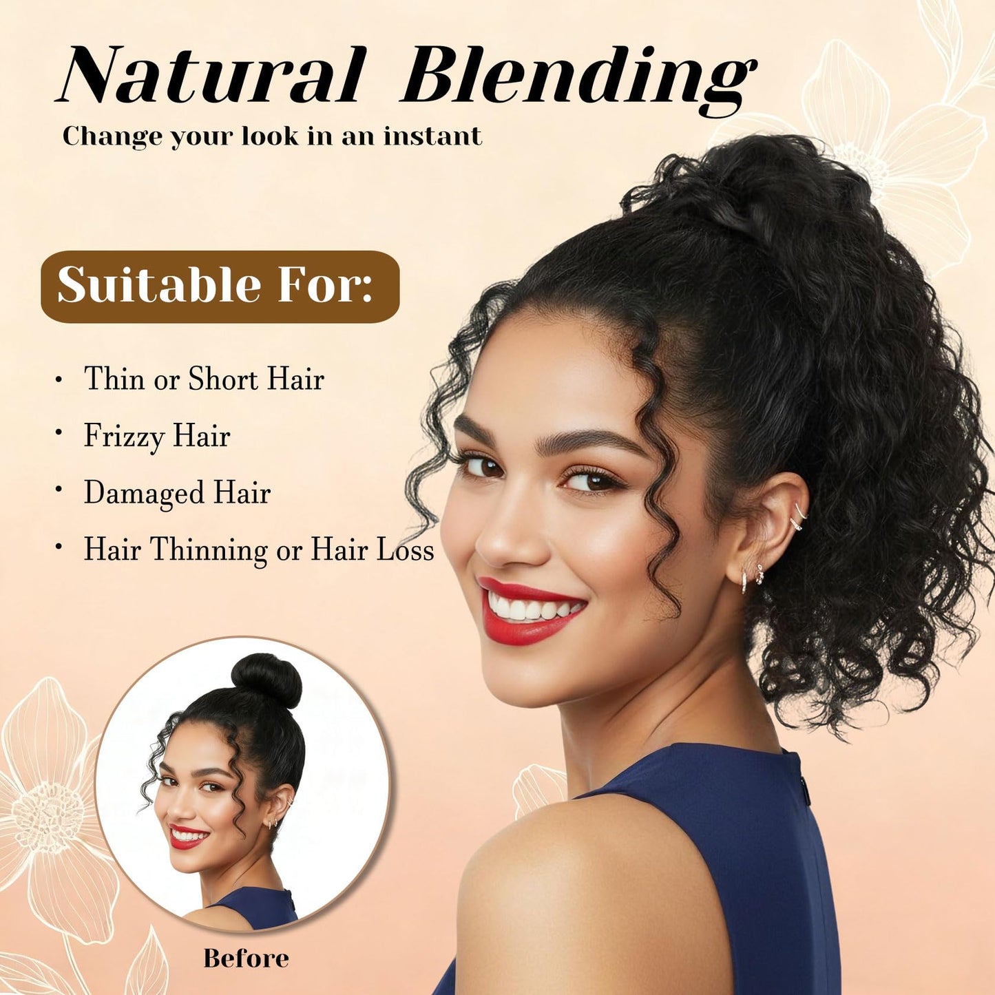 Detean 10 inch Ponytail Extension Drawstring Ponytail for Black Women Short Wavy Curly Ponytails Fluffy Natural Looking Pony Tails Hair Extensions Synthetic Hairpiece (1B)