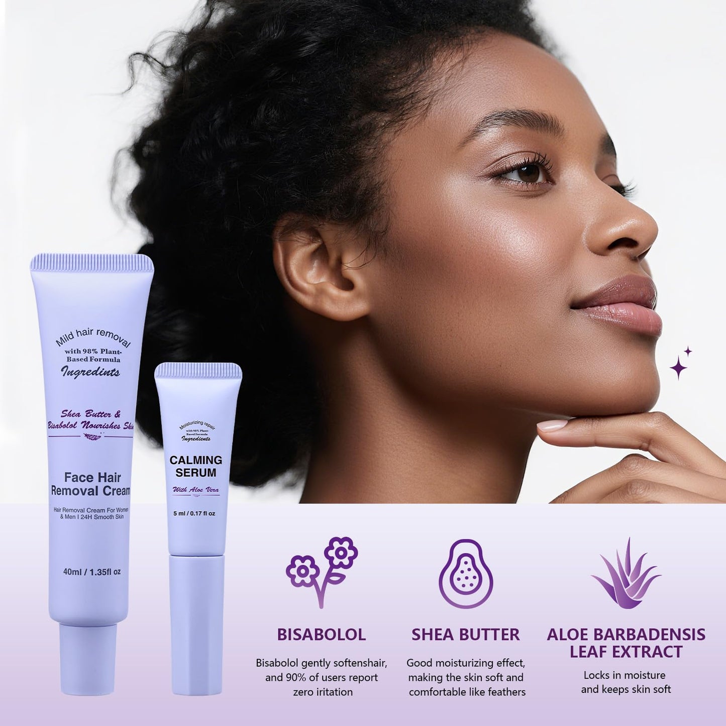 DR.Seya Facial Hair Removal Cream for Women, Gentle Facial Hair Removal Creams Kit With Scrape, Calming Serum, Flower Flavo Body & Face Hair Removers Cream for Women (3 kits)