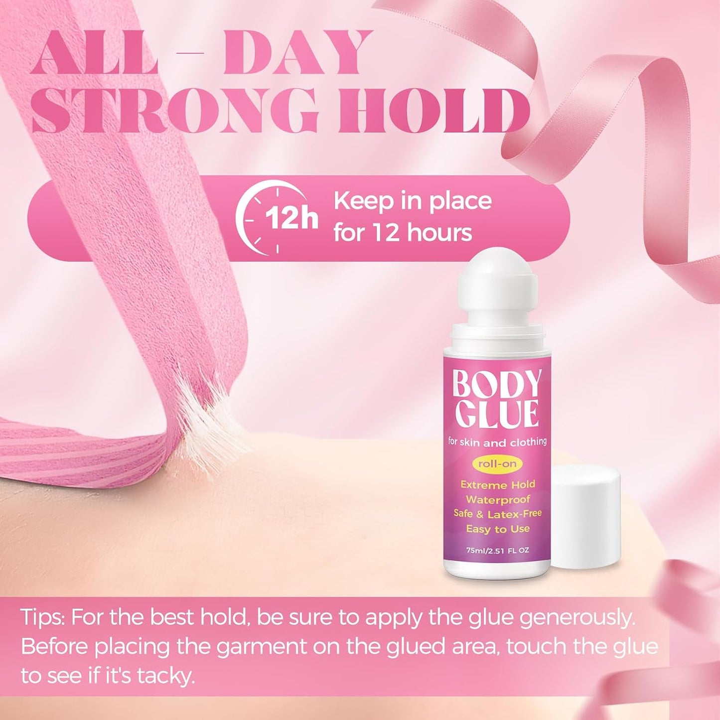 Body Glue - Sweat Resistant Adhesive Roll-On for Clothes & Skin | 2.54 Oz (75ml) - Perfect for Dancers, Costumes & Wigs