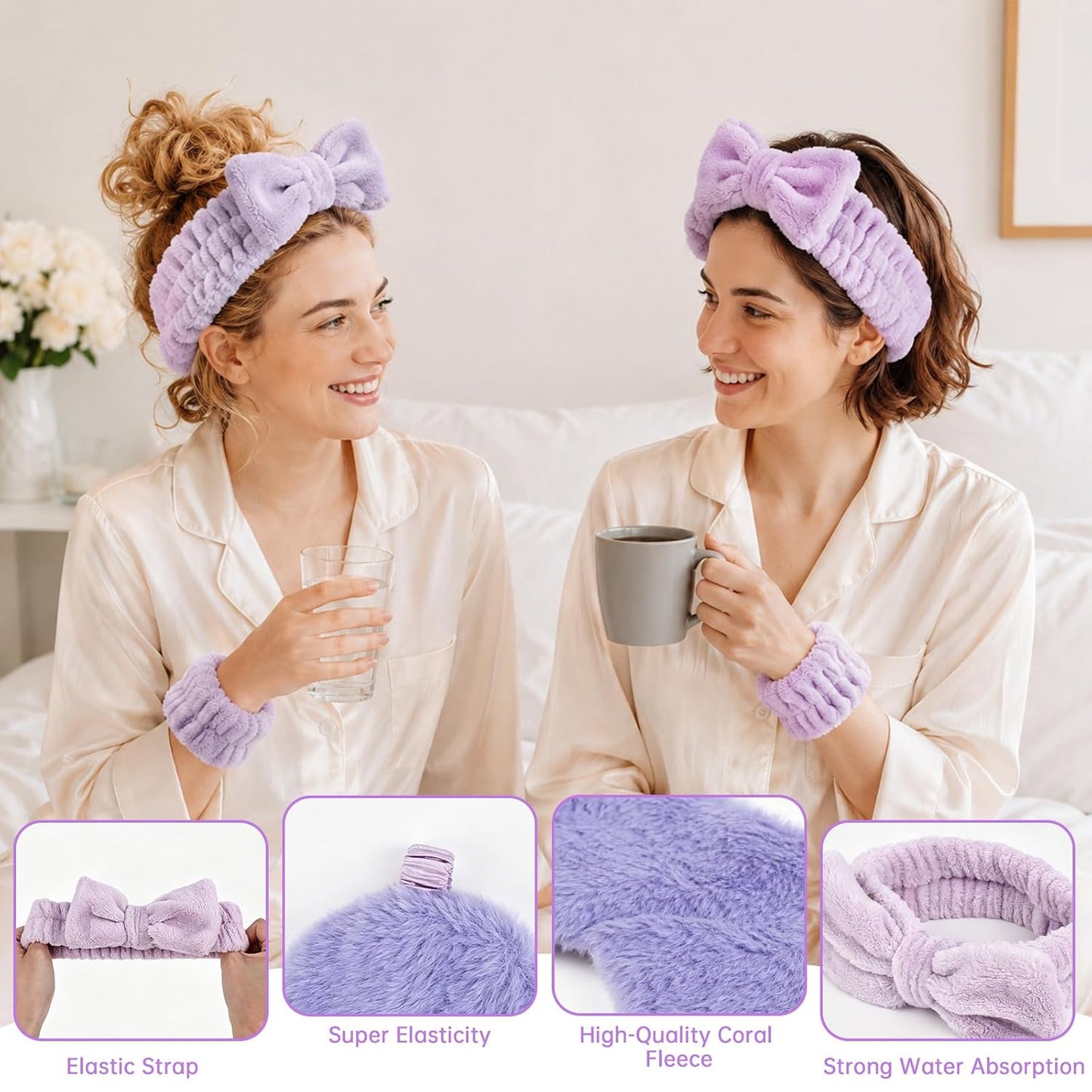 Spa Party Favors Set - 65 Pcs Bridesmaid Proposal Gifts | Skincare Headband, Eye Mask, Hair Comb & More - Purple