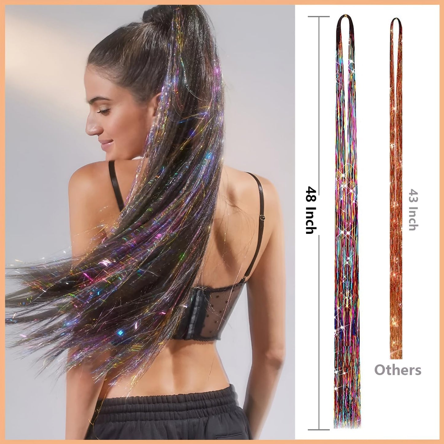 Hair Tinsel 16 Colors 3200 Strands Glitter Tinsel Hair Extensions Kit with Tools Heat Resistant Sparkling Shiny Fairy Hair Accessories for Girl Kid Women 50 Inch
