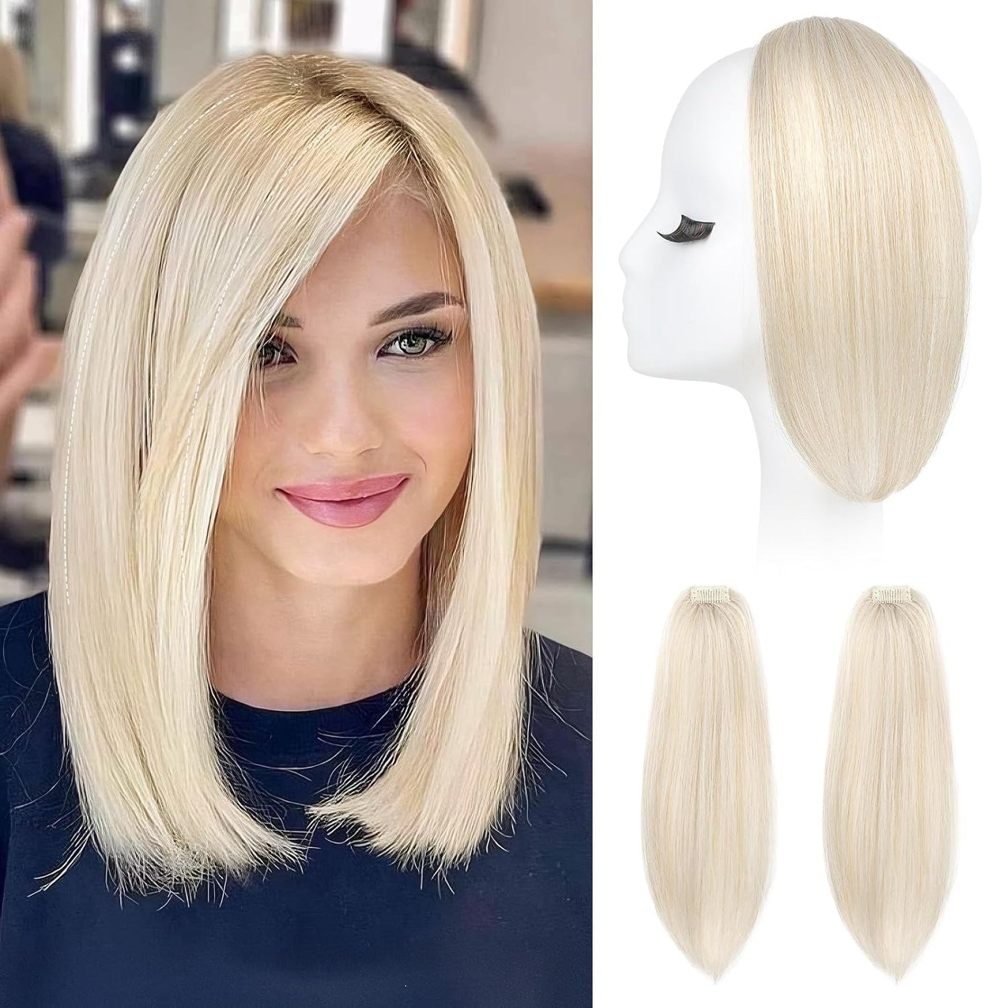 Clip In Hair Volumizer - 12 Inch Thick Hairpieces for Extra Volume | Off Black, 2PCS