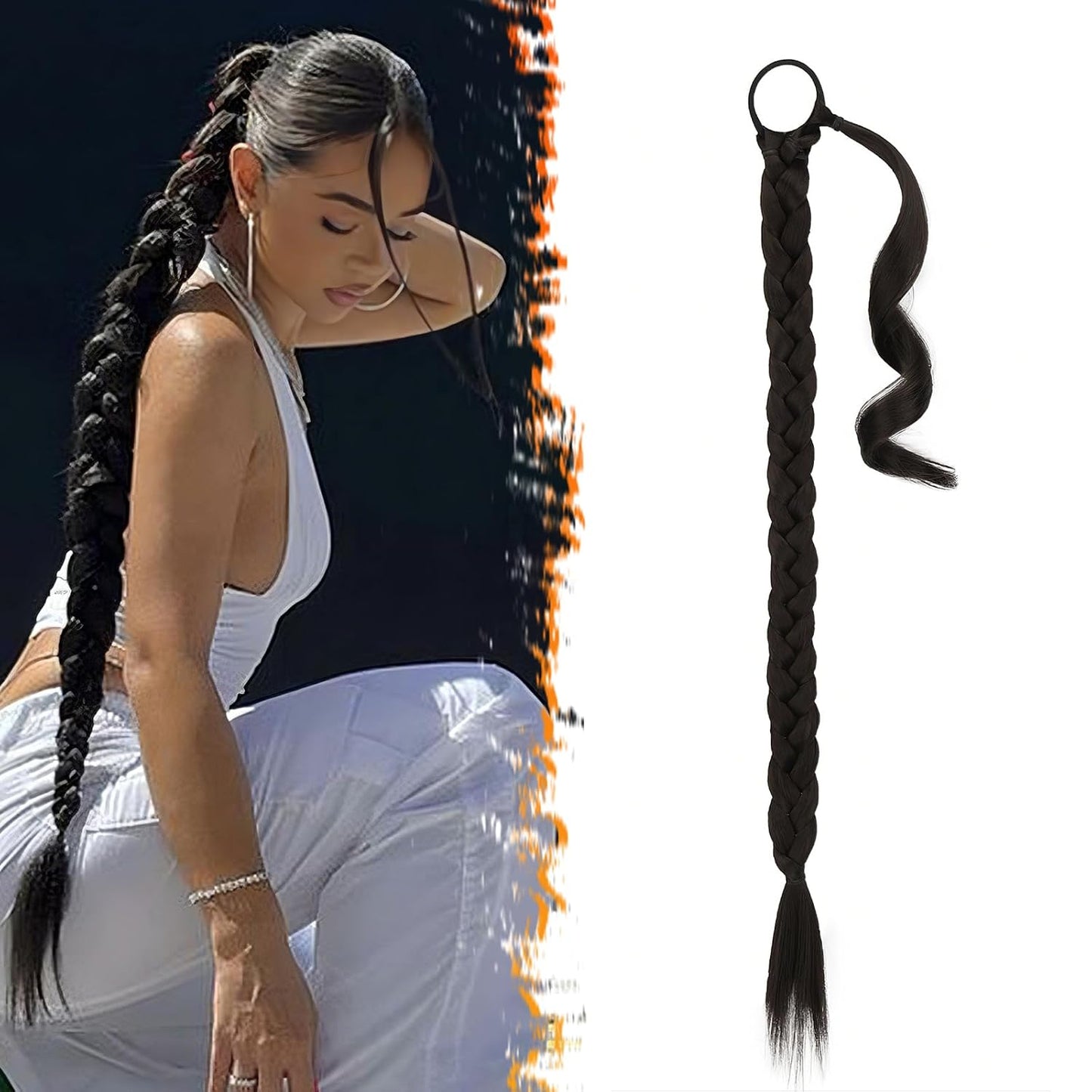 30 Inch Long Braided Ponytail Extension - Copper Red Wrap Around Hairpiece | Synthetic Hair for Women
