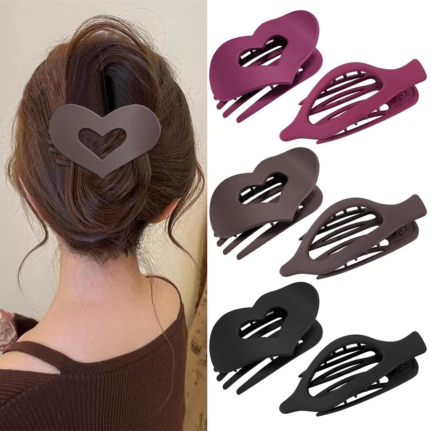 French Flat Hair Clips - 6 Pcs Set for Women | Strong Hold, Matte Neutral Colors, Large Curved Design for Thick & Thin Hair