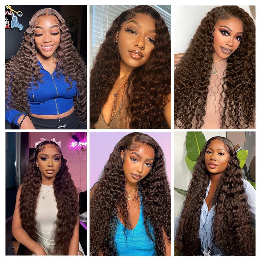Brown Human Hair Bundles Chocolate Brown Deep Wave Bundle 8A Brazilian Virgin Remy 3 Bundles 22 24 26 Inch Double Weft Soft Real #4 Hair Extensions 300g