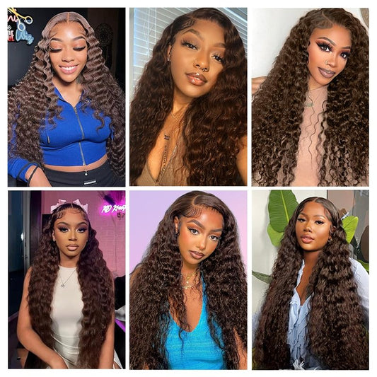 Brown Human Hair Bundles Chocolate Brown Deep Wave Bundle 8A Brazilian Virgin Remy 3 Bundles 22 24 26 Inch Double Weft Soft Real #4 Hair Extensions 300g