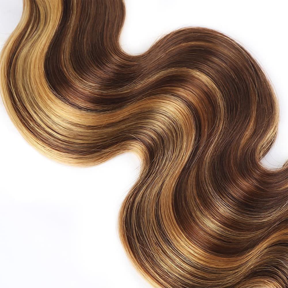 24 26 28 Inch P4/27 Blonde Bundles Human Hair Body Wave 3 Bundles Brazilian Remy Hair 50 Grams/Bundle 10A Grade Highlight Blonde Body Wave Bundle Unprocessed Virgin Hair Weaves Extensions