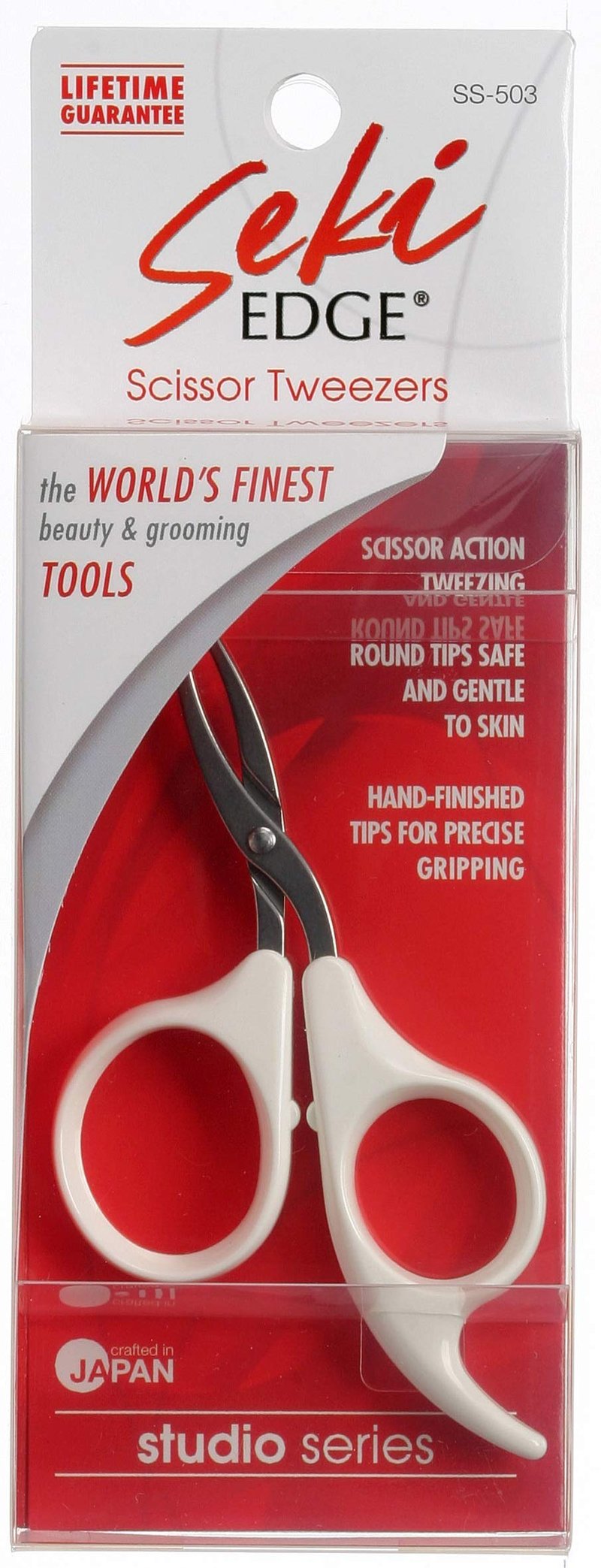 Seki Edge Scissor Tweezers (SS-503) - Stainless Steel Tweezers for Eyebrows With Scissor Action - Precision Tweezer with Round Safety Tips to Grip Fine & Thick Hairs - For Women & Men - Made In Japan